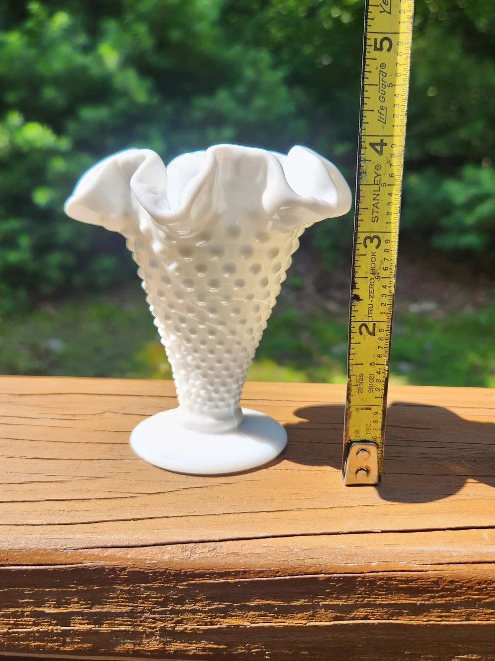Vintage Fenton White Milk Glass Hobnail Ruffled Mini Vase